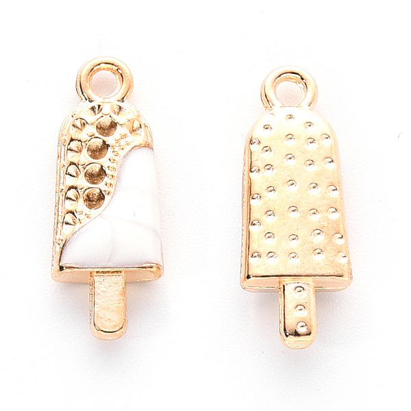 

PandaHall Alloy Enamel Pendants, Cadmium Free & Lead Free, Light Gold, Ice Cream, White, 18.5x7x3.5mm, Hole: 1.6mm Alloy+Enamel Food White