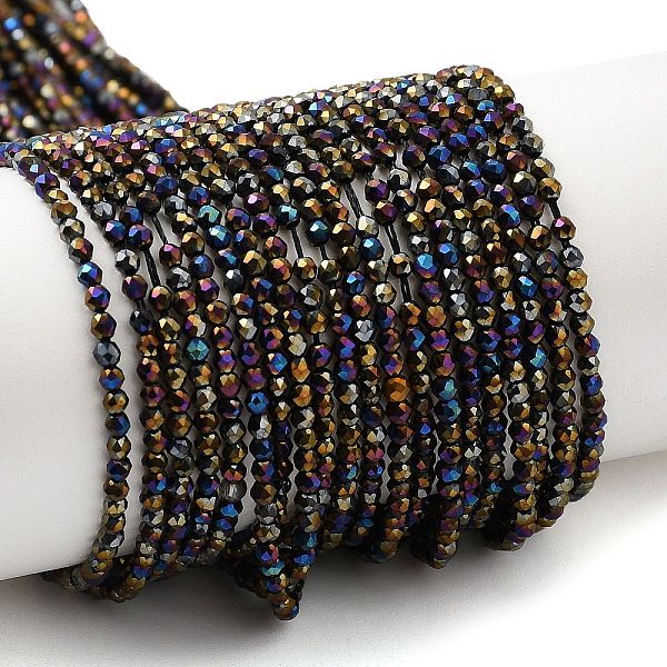 

PandaHall Electroplate Glass Beads Strands, AB Color Plated, Faceted Round, Black, 2mm, Hole: 0.7mm, about 184~187pcs/strand, 14.45''...