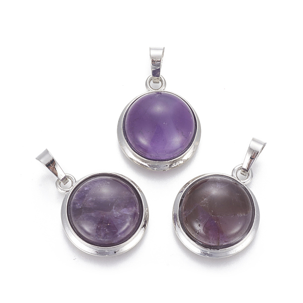 

PandaHall Natural Amethyst Pendants, with Brass Findings, Half Round, Platinum, 23~24x19~20x8~10mm, Hole: 8x5mm Amethyst Half Round