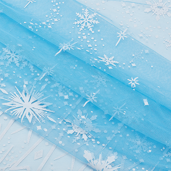PandaHall Snowflake Pattern Polyester Mesh Fabric, for Dress Costumes Decoration, Deep Sky Blue, 336x0.05cm, 3 yard/sheet Polyester