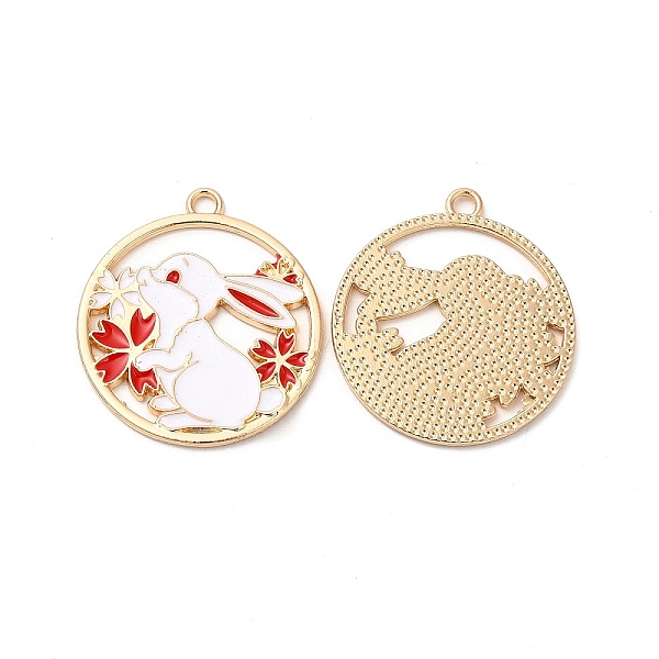 

PandaHall Alloy Enamel Pendants, Cadmium Free & Nickel Free & Lead Free, Flat Round with Rabbit & Sakura Charm, Golden, Red, 30x27x1.5mm...
