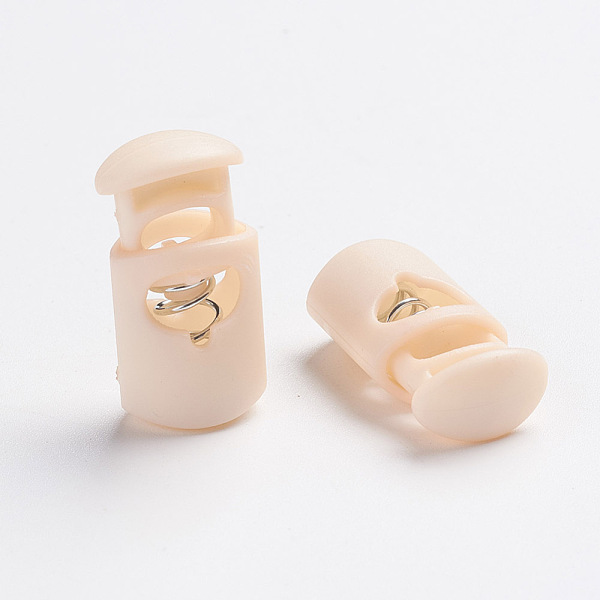 

PandaHall Plastic Spring Cord Locks, 1-Hole, Bisque, 27~28x14x9mm, Hole: 3x7.5mm Plastic Orange