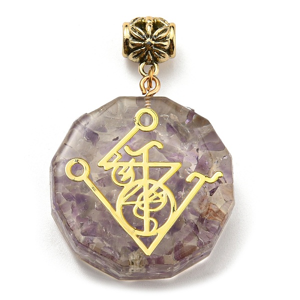 

PandaHall Natural Amethyst European Dangle Polygon Charms, Large Hole Pendant with Golden Plated Alloy Chakra Slice, 53mm, Hole: 5mm...
