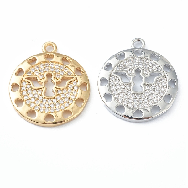 

PandaHall Brass Micro Pave Clear Cubic Zirconia Pendants, Long-Lasting Plated, Flat Round with Angel, Mixed Color, 22.5x19.5x2mm, Hole...