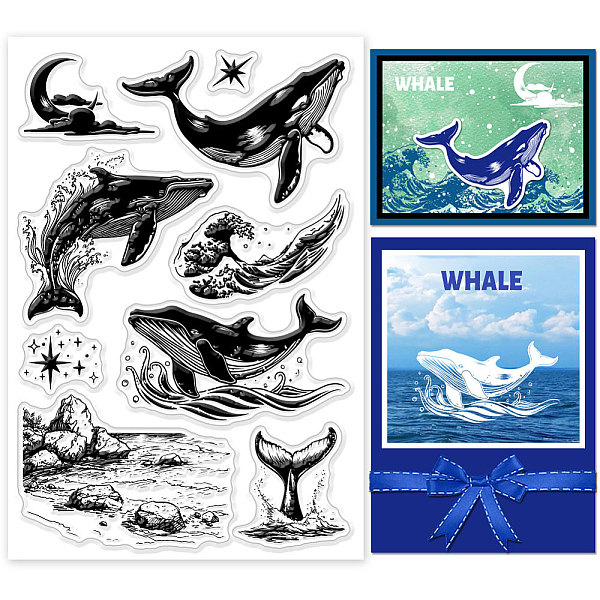 

PandaHall GLOBLELAND Whales Clear Stamps Marine Life Clear Rubber Stamps Moon Star Silicone Stamps for DIY Scrapbooking Photo Album...