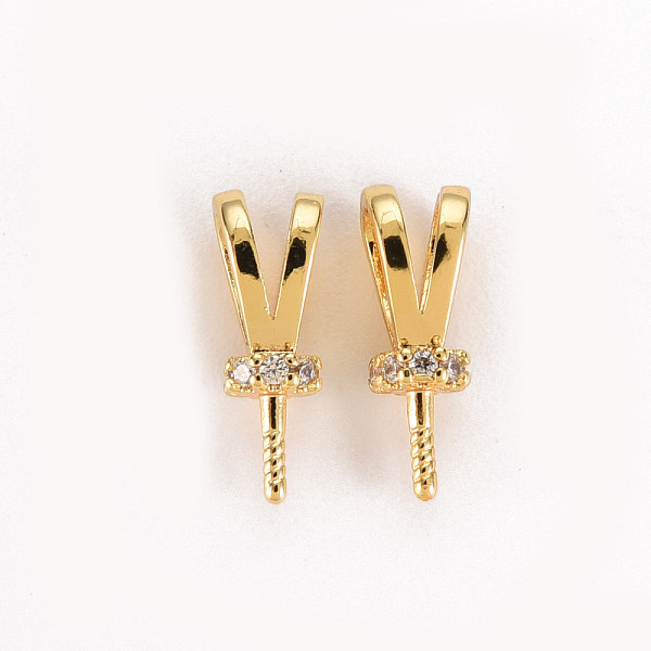 

PandaHall Brass Micro Pave Clear Cubic Zirconia Peg Bails Pendants, for Half Drilled Bead, Nickel Free, Real 18K Gold Plated, 11.5x4x4mm...