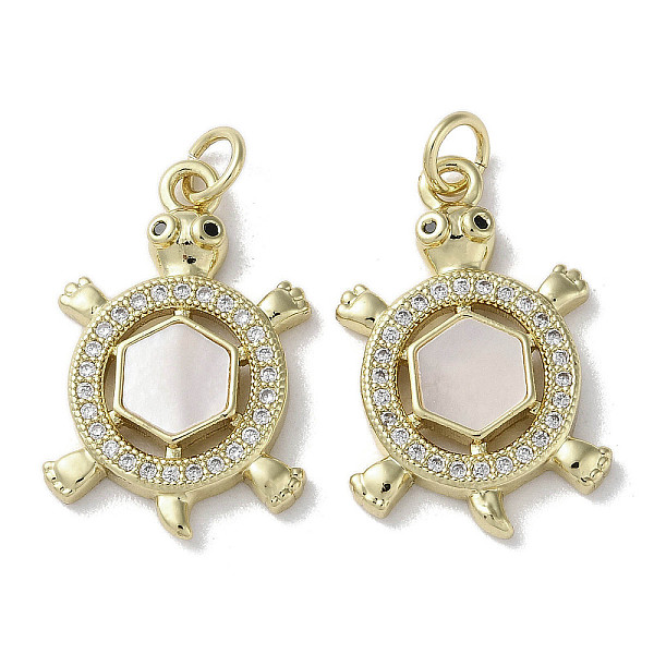 

PandaHall Brass Micro Pave Cubic Zirconia Pendants, Natural Shell Tortoise Charms with Jump Ring, Real 18K Gold Plated, 23x15x3mm, Hole: 3mm..., Clear
