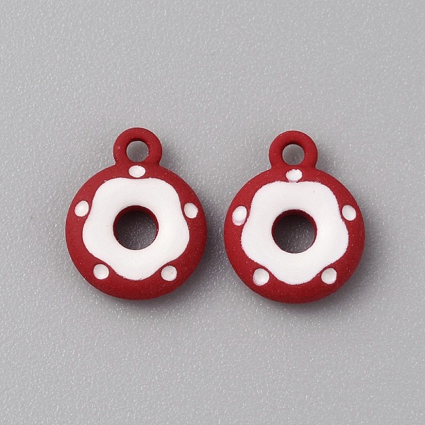 

PandaHall Frosted Painted Colored Alloy Pendants, Doughnut, Dark Red, 12.5x10x3mm, Hole: 1.5mm Alloy Flat Round