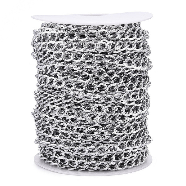 

PandaHall Aluminium Textured Curb Chains, Unwelded, with Spool, Silver, 11x7.5x1.5mm, about 98.43 Feet(30m)/Roll Aluminum