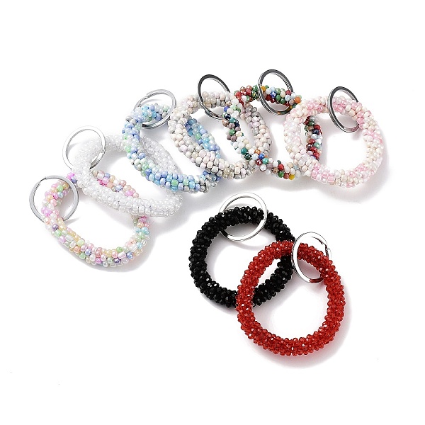 

PandaHall Glass Beaded Bracelet Wrist Keychain, with Iron Key Ring, Mixed Color, 9cm Glass Multicolor