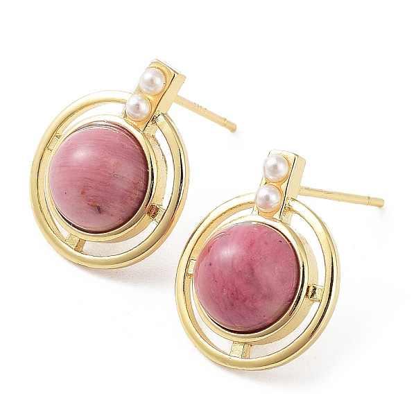 

PandaHall Natural Rhodochrosite Half Round Dangle Stud Earrings, Real 18K Gold Plated Brass Earrings, Cadmium Free & Lead Free, 16x13mm...