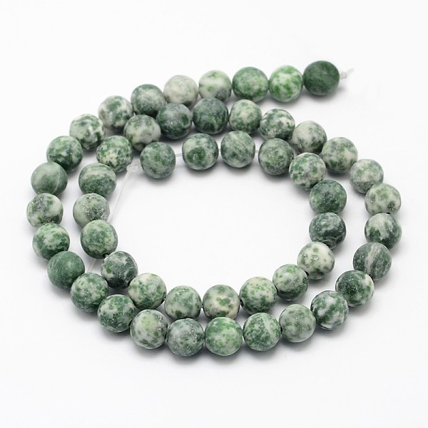 Natural Green Spot Jasper Round Bead Strands