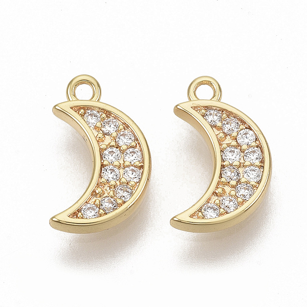 

PandaHall Brass Micro Pave Cubic Zirconia Charms, Nickel Free, Moon, Clear, Real 18K Gold Plated, 11x6.5x1.5mm, Hole: 1mm Brass+Cubic...