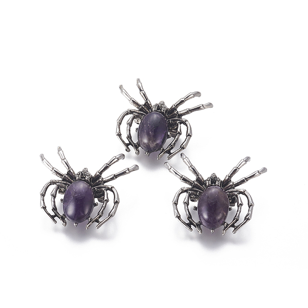

PandaHall Natural Amethyst Brooch, with Brass Findings and Glass, Spider, Antique Silver, 34~35x41~42x7mm, Hole: 3x5mm Amethyst