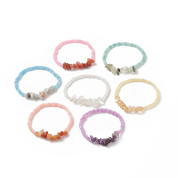 

PandaHall 7Pcs 7 Style Natural & Synthetic Mixed Gemstone Chips & Glass Seed Beaded Stretch Bracelets Set for Women, Inner Diameter: 2-1/8...