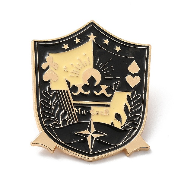 PandaHall Magic Theme Enamel Pin, Golden Alloy Brooch for Backpack Clothes, Sun, 40.5x33.5x1.5mm Alloy+Enamel Sun Black