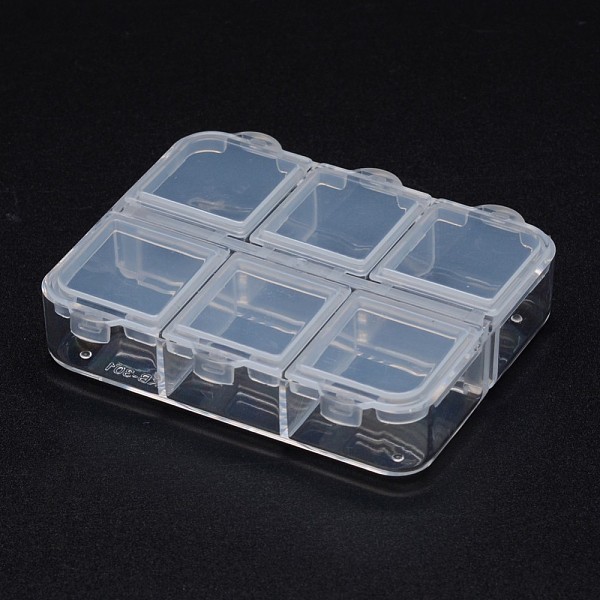 

PandaHall Polypropylene Plastic Bead Containers, Flip Top Bead Storage, 6 Compartments, Rectangle, Clear, 65x55x16mm Plastic Rectangle Clear