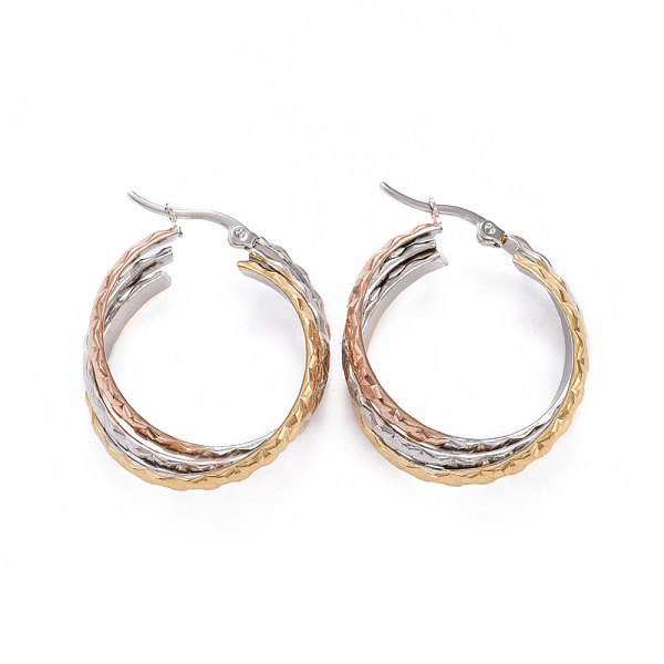 

PandaHall 304 Stainless Steel Triple Hoop Earrings, Hypoallergenic Earrings, Textured Oval, Multi-color, 39x30x11mm, Pin: 0.7x1mm 304...