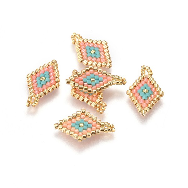 

PandaHall MIYUKI & TOHO Handmade Japanese Seed Beads Pendants, Loom Pattern, Rhombus, Light Salmon, 19~20x11.5~12x1.7mm, Hole: 1.8mm Glass..., Red