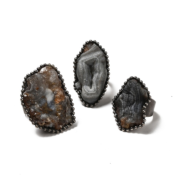 

PandaHall Natural Agate Irregular Nugget Open Cuff Rings, Antique Bronze Brass & Stannum Wide Ring for Men Women, Lead Free & Cadmium Free...