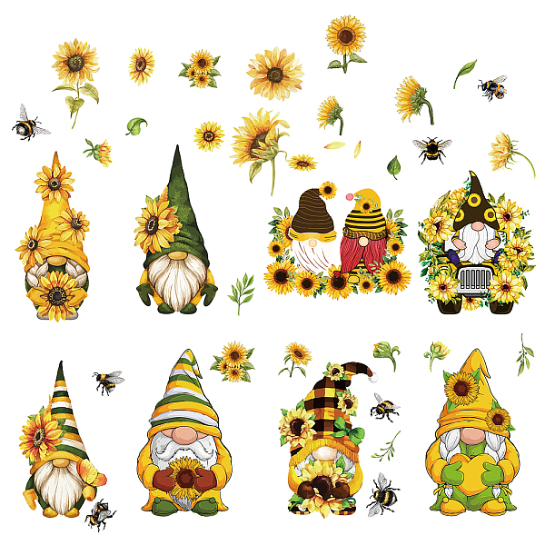 

PandaHall CRASPIRE 8 Sheets 8 Styles Sunflower Window Stickers Spring Theme Gnome Stickers Window Clings Wall Decor Decals for Fridge...