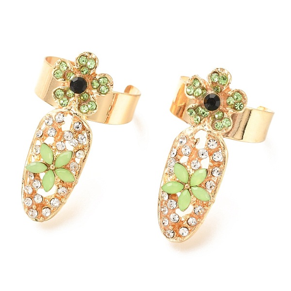 

PandaHall Alloy Women Fingernail Rings, with Acrylic Rhinestone, Nail Cover Ring Nail Art Charm Flower Finger Decoration, Light Gold..., Green