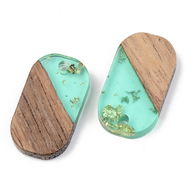 

PandaHall Transparent Resin & Walnut Wood Pendants, with Gold Foil, Oval, Pale Turquoise, 20.5x11.5x3mm, Hole: 2mm Resin+Wood Oval Cyan