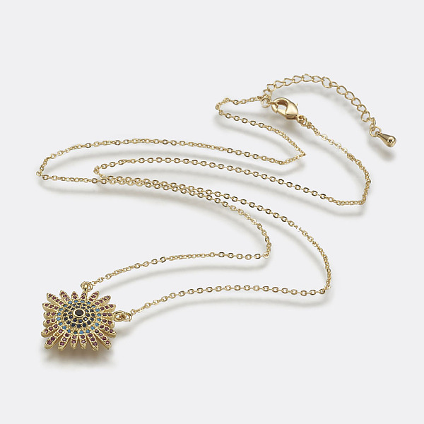 

PandaHall Brass Micro Pave Cubic Zirconia Pendant Necklaces, with Real 18K Gold Plated Brass Cable Chains, Flower, 18 inch(46cm) Cubic...