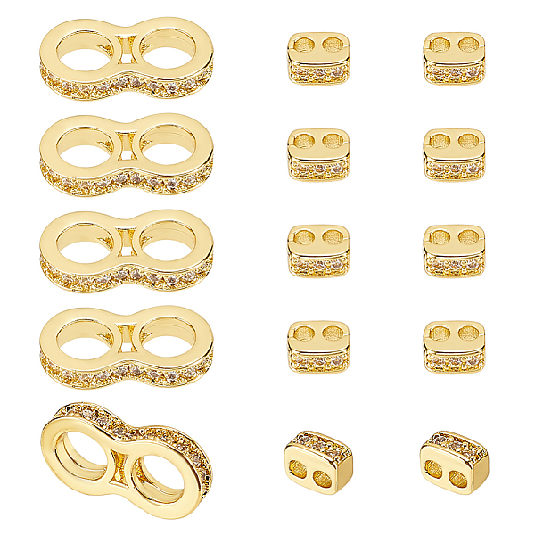 

PandaHall WADORN 15Pcs Real 18K Gold Plated 2 Holes Brass Rhinstone Micro Pave Cubic Spacer Beads, 2 Styles Rondelle Crystal Spacer Beads..., Clear