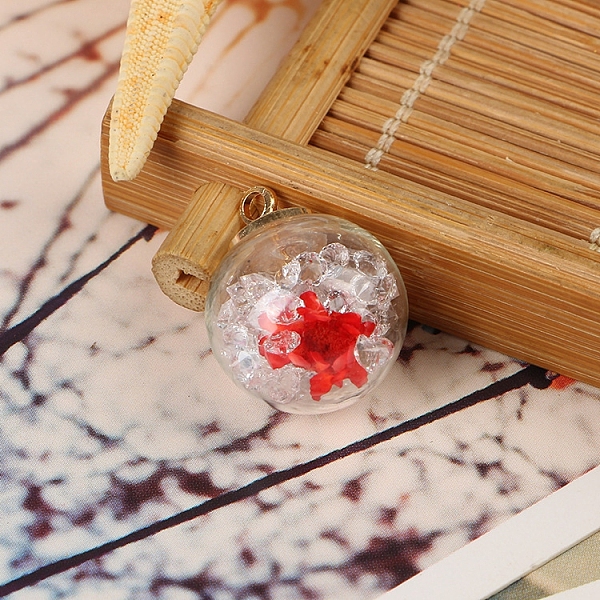 

PandaHall Transparent Glass Globe Pendants, with Rhinestones & Dried Flower inside and Plastic CCB Pendant Bails, Ball, Red, Crystal, 16mm...