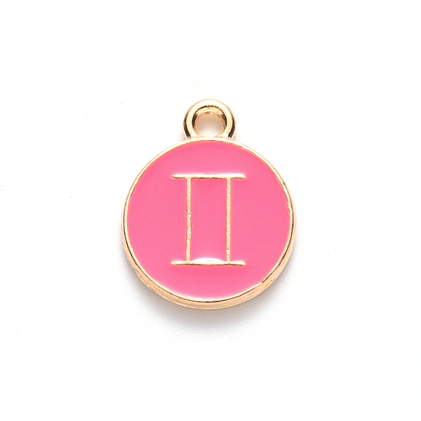 

PandaHall Alloy Enamel Pendants, Cadmium Free & Lead Free, Flat Round with Constellation, Light Gold, Cerise, Gemini, 22x18x2mm, Hole: 1.5mm..., Red