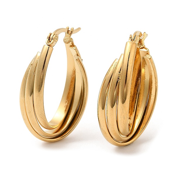 

PandaHall 304 Stainless Steel Criss Cross Hoop Earrings for Women, Real 18K Gold Plated, 31x18x8.5mm 304 Stainless Steel Oval