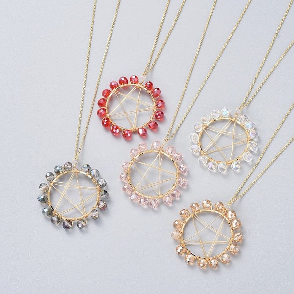 

PandaHall Pendant Necklaces, with Golden Plated Brass Cable Chain & Linking Rings, Glass Beads, Copper Wire and Cardboard Boxes, Mixed Color..., Multicolor