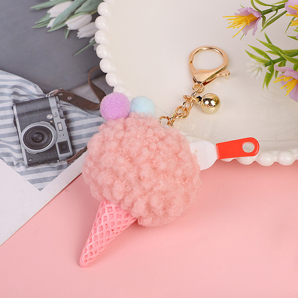 

PandaHall Wool Ice Cream Pendant Keychain, with Iron Findings, Pink, 14cm Wool Food Pink