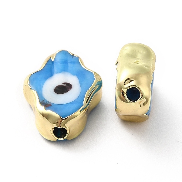 

PandaHall Handmade Evil Eye Lampwork Beads, with Golden Plated Brass Edge, Long-Lasting Plated, Hamsa Hand, Deep Sky Blue...