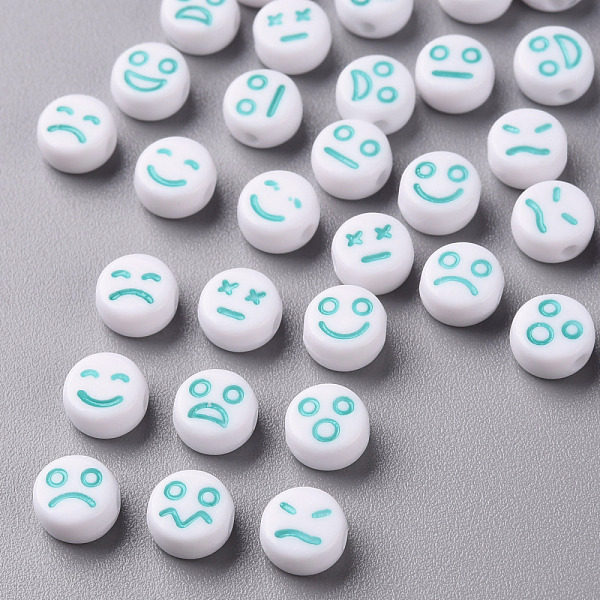 

PandaHall White Opaque Acrylic Beads, Flat Round with Expression, Turquoise, 7x4mm, Hole: 1.6mm, about 3650pcs/500g Acrylic Flat Round Green