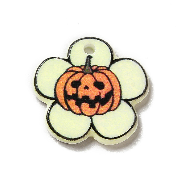 

PandaHall Halloween Printed Acrylic Pendants, Pumpkin Pattern Charm, Flower, 20x21x2.5mm, Hole: 2mm Acrylic Flower