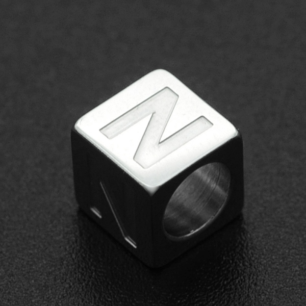 

PandaHall 201 Stainless Steel European Beads, Large Hole Beads, Horizontal Hole, Cube, Stainless Steel Color, Letter.N, 7x7x7mm, Hole: 5mm...