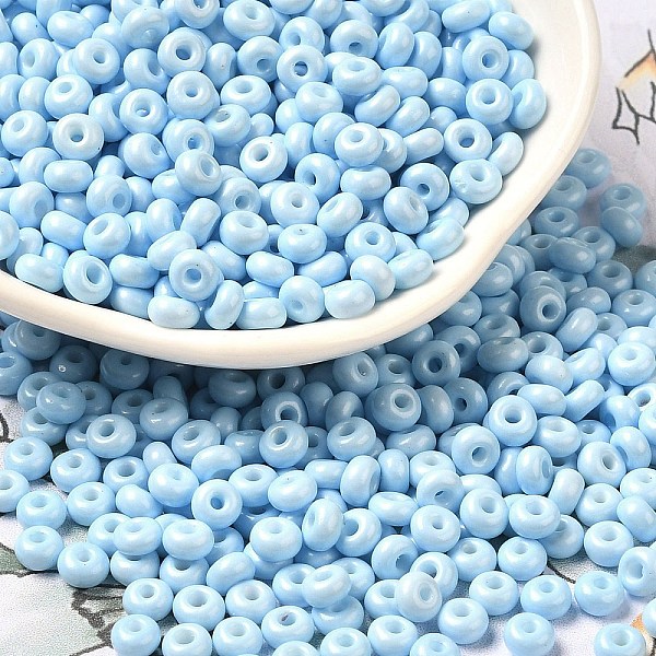 

PandaHall Baking Paint Glass Seed Beads, Donut, Light Sky Blue, 4x2.5mm, Hole: 1mm, about 6205pcs/pound Glass Donut