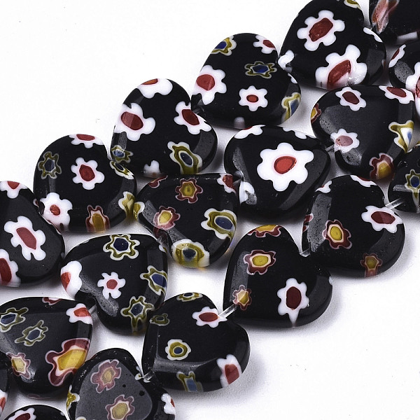 

PandaHall Handmade Millefiori Lampwork Beads Strands, Heart, Black, 11~12x12x4~5mm, Hole: 1mm, about 32~33pcs/strand, 12.72 inch~13.78 inch...