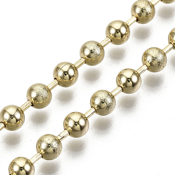 

PandaHall Brass Ball Chains, Long-Lasting Plated, Textured, Soldered, Light Gold, Round: 4mm Brass