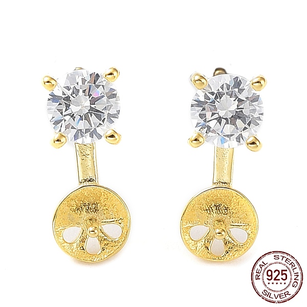

PandaHall 925 Sterling Silver with Cubic Zirconia Stud Earring Findings, with S925 Stamp, for Half Drilled Pearl Beads, Flat Round, Real 18K..., Clear