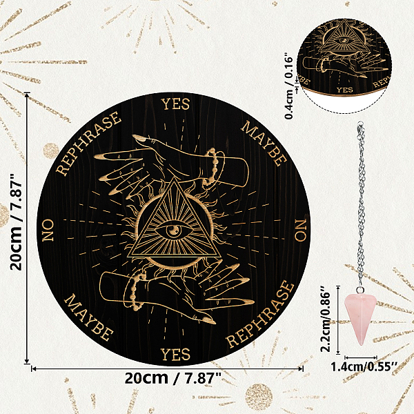 

PandaHall AHADERMAKER 1Pc Wood Pendulum Board, 1Pc 304 Stainless Steel Cable Chain Necklaces, 1Pc Natural Rose Quartz Stone Pendants, for..., Multicolor