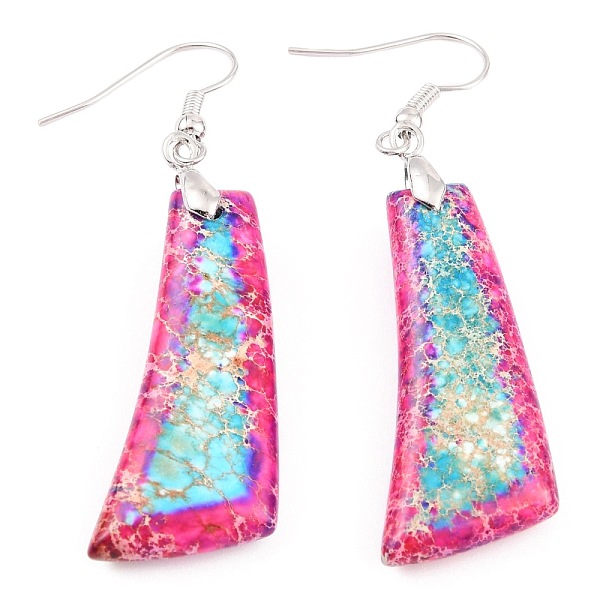 

PandaHall Natural Regalite/Imperial Jasper/Sea Sediment Jasper Dangle Earrings, with Brass Earring Hooks, Dyed, Trapezoid, Platinum, Medium...