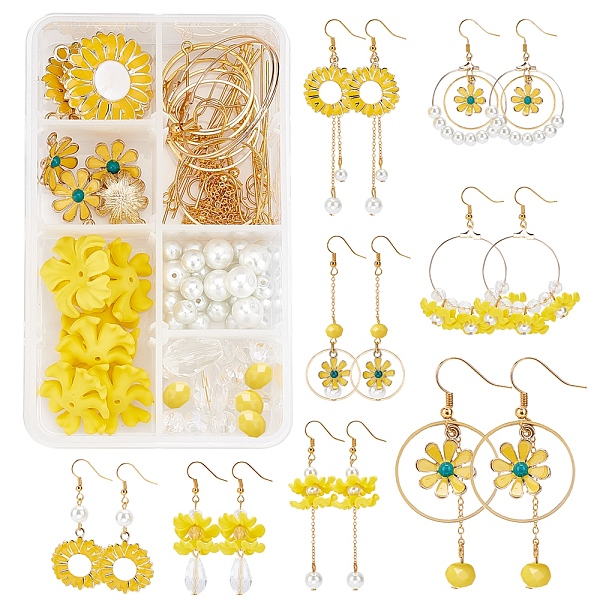 

PandaHall SUNNYCLUE 198Pcs DIY Yellow Flower Style Earring Making Kits, Including Flower Alloy Pendants, Glass Beads, Brass Findings, Iron...