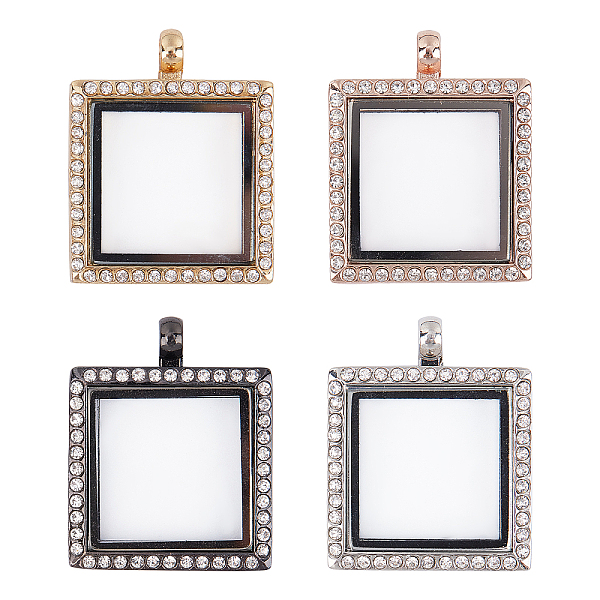 4Pcs 4 Colors Alloy Photo Frame Magnetic Pendants