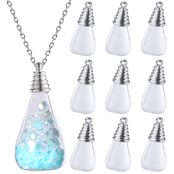 

PandaHall SUNNYCLUE DIY Teardrop Wish Bottle Pendant Making Kit, Including Transparent Blown Glass Globe Pendants, Iron Pendant Bail, Clear...