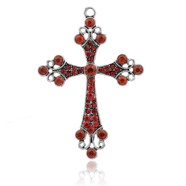 

PandaHall Alloy Rhinestone Big Pendants, Latin Cross Clenchee, Antique Silver, Light Siam, 73x51x5mm, Hole: 3mm Alloy+Rhinestone Cross Red