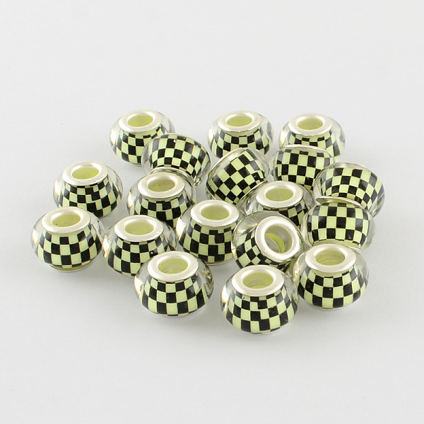 

PandaHall Mosaic Pattern Resin European Beads, with Silver Color Plated Brass Double Cores, Large Hole Rondelle Beads, Mixed Color, 14x9mm..., Multicolor