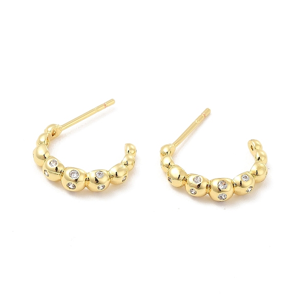 

PandaHall Clear Cubic Zirconia Beaded C-shape Stud Earrings, Brass Half Hoop Earrings for Women, Cadmium Free & Lead Free, Real 18K Gold...